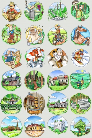Ilustrowane ikony do mapy turystycznej